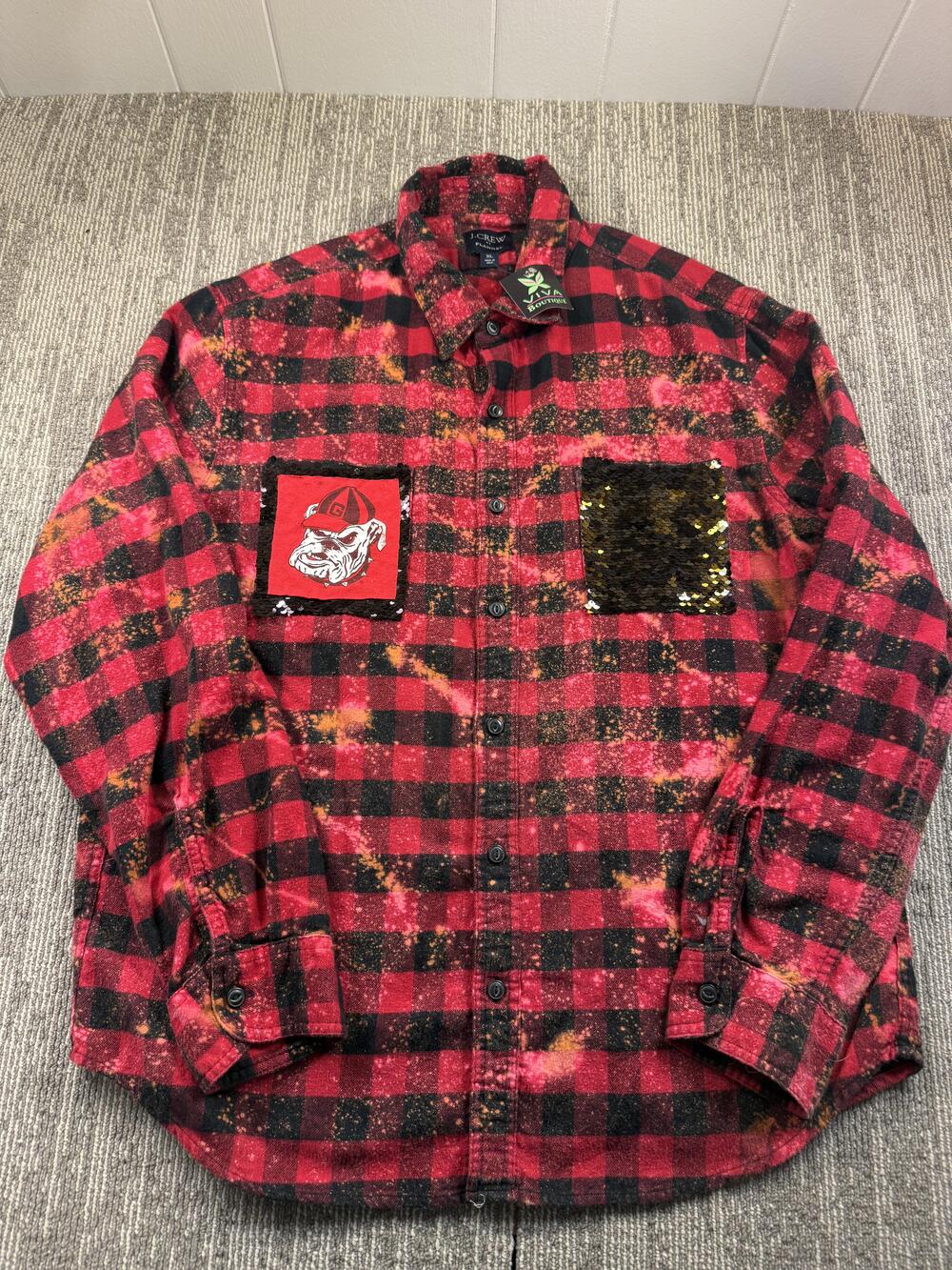 Georgia Bulldogs Shirt Womens XL Red NCAA Football J.Crew Flannel Plaid Sequin